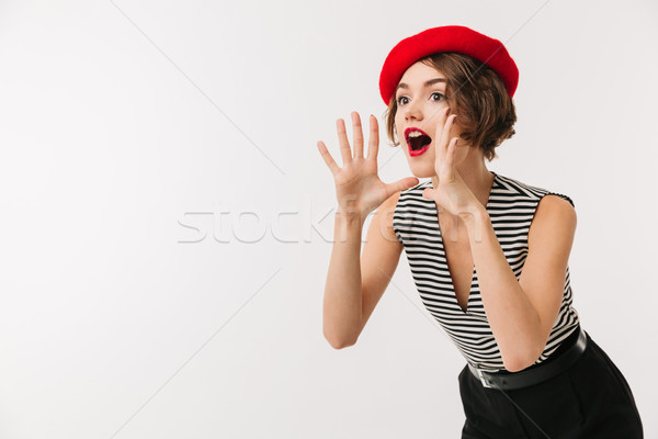 Portrait excité femme rouge béret [[stock_photo]] © deandrobot