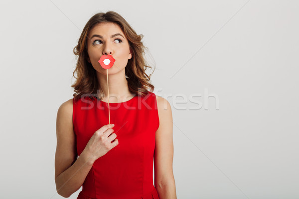 портрет красное платье бумаги губ Сток-фото © deandrobot