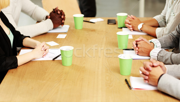 Close up portrait of working process at business meeting Stock photo © deandrobot