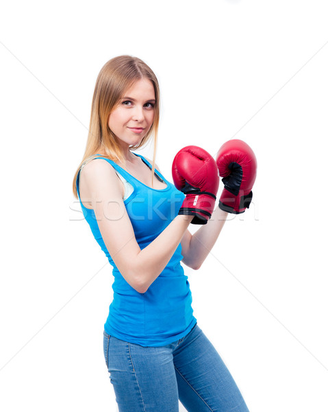 Guantes de boxeo pie defensa mirando Foto stock © deandrobot