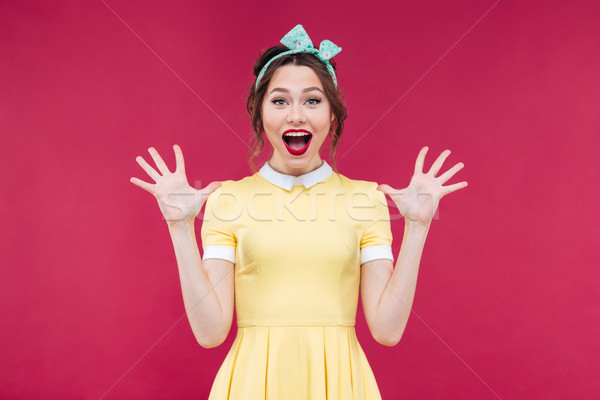 Boldog izgatott pinup lány áll szórakozás Stock fotó © deandrobot