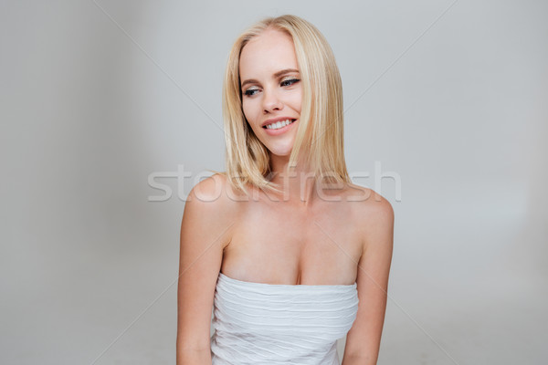Portret fericit frumos par blond gri Imagine de stoc © deandrobot
