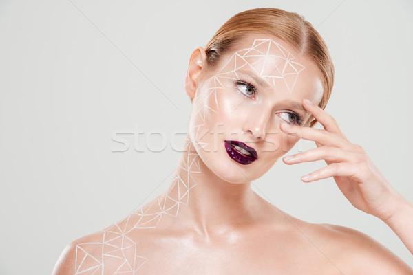 Csinos modell testművészet egy kéz arc Stock fotó © deandrobot