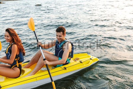 Schöner Mann Kajakfahren See Meer Boot Bild Stock foto © deandrobot