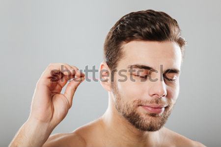 Foto stock: Retrato · homem · bonito · cinza · homem · médico