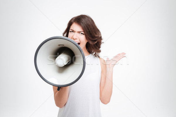 Gyönyörű nő kiált megafon izolált fehér nő Stock fotó © deandrobot