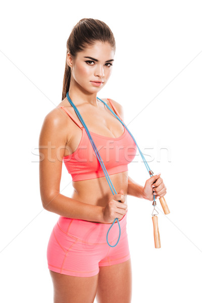 Bela mulher esportes desgaste em pé corda retrato Foto stock © deandrobot