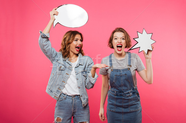 Dos gritando mujeres amigos Foto stock © deandrobot