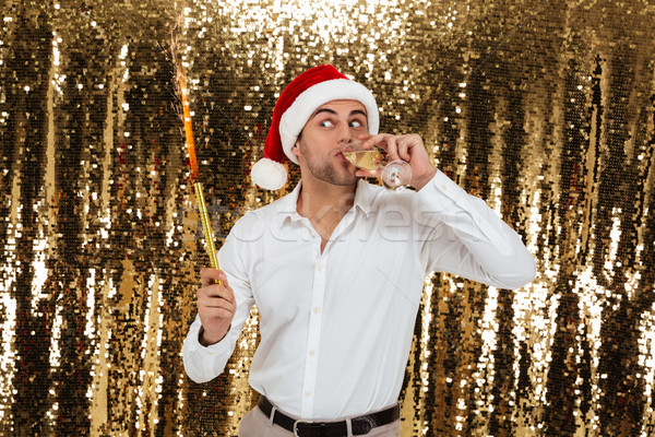 Portrait of a funny young man in christmas hat Stock photo © deandrobot