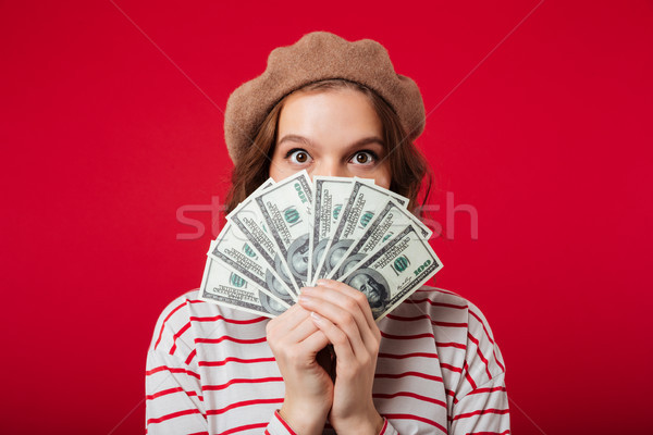 Portrait of a young woman wearing beret Stock photo © deandrobot