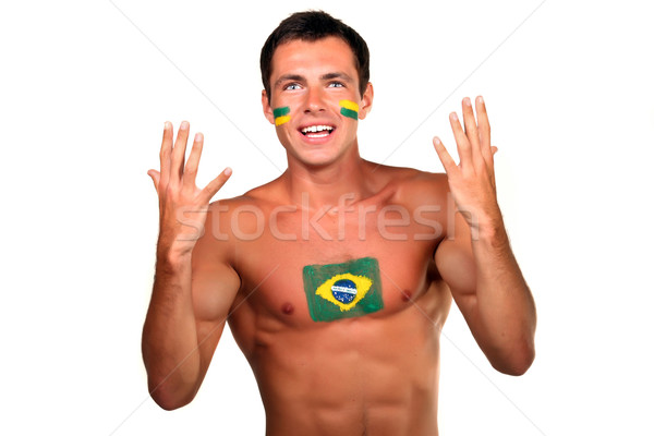 Portret piłka nożna fan banderą ciało twarz Zdjęcia stock © deandrobot