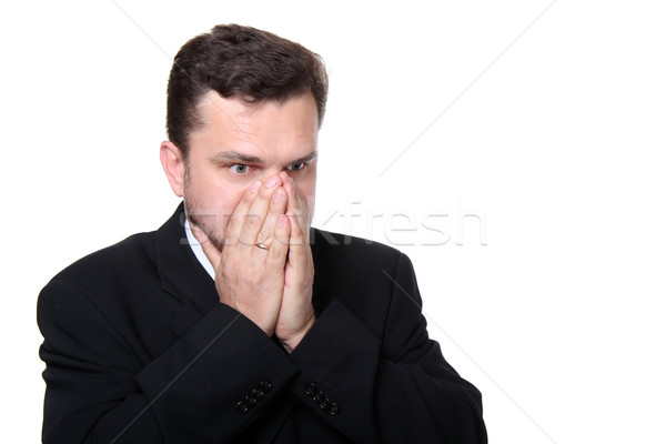 Isolado retrato frustrado homem de negócios mãos triste Foto stock © deandrobot