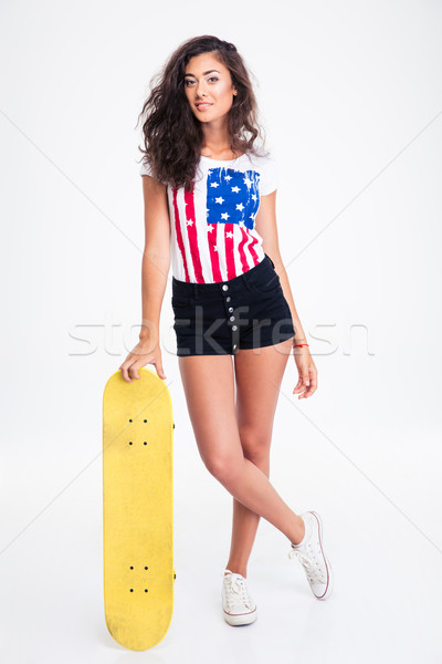 Foto d'archivio: Ritratto · teen · girl · skateboard · isolato