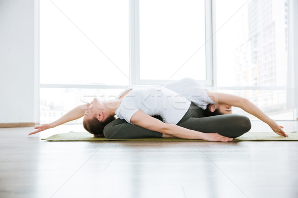 Iki kadın yoga iki konsantre Stok fotoğraf © deandrobot
