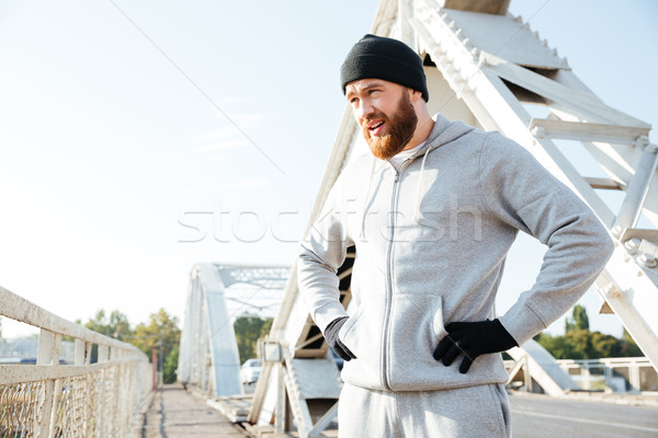 Stock foto: Jungen · bärtigen · Sport · Mann · hat · ruhend