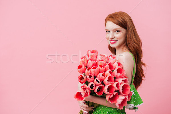 Femme rose tulipes grand bouquet [[stock_photo]] © deandrobot