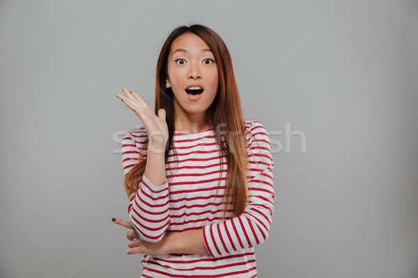 Shocked asian woman in sweater looking at the camera Stock photo © deandrobot
