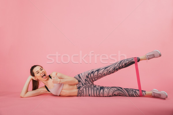 Glücklich Sportlerin Stock Ausübung Daumen Stock foto © deandrobot