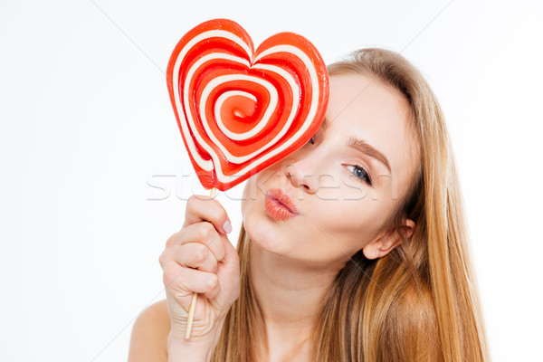 [[stock_photo]]: Charmant · femme · coeur · lollipop