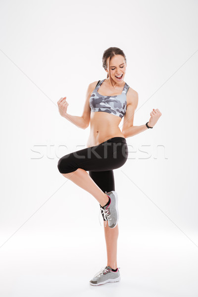Tam uzunlukta aerobik fitness woman stüdyo yalıtılmış beyaz Stok fotoğraf © deandrobot