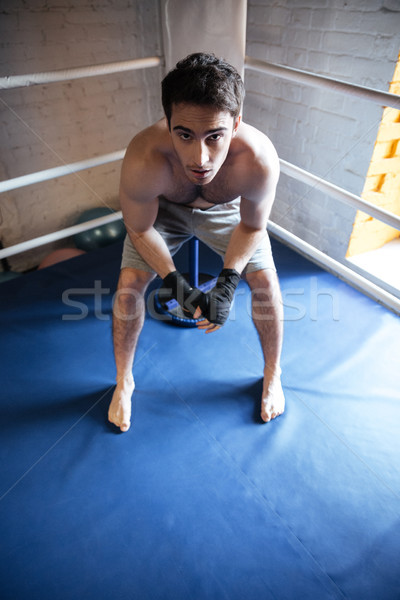 Stock fotó: Felső · kilátás · férfi · boxoló · ül · sarok