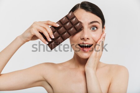 Beauty portrait of a shocked attractive half naked woman Stock photo © deandrobot