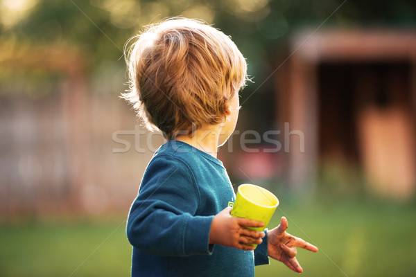 Boy looking back Stock photo © deandrobot