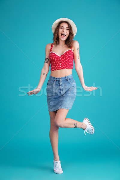 Stockfoto: Mooie · vrouw · hoed · jurk · poseren