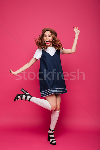 Funny parisian lady in hat jumping isolated Stock photo © deandrobot