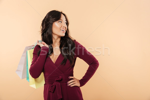 ázsiai fiatal nő hosszú sötét haj készít idő Stock fotó © deandrobot