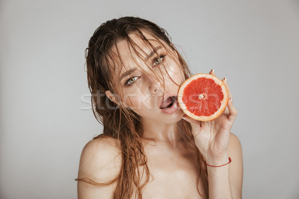 Divat portré topless gyönyörű nő smink nedves Stock fotó © deandrobot