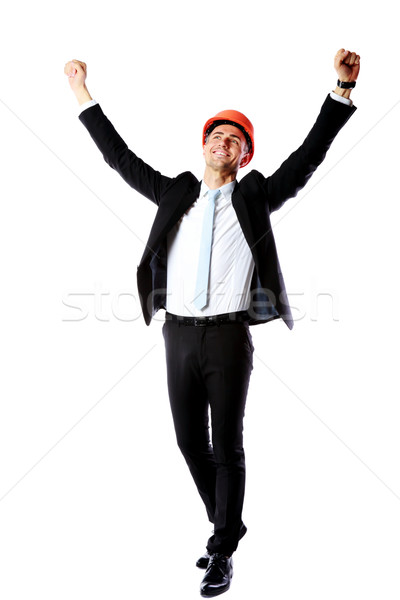 Stock photo: Happy businessman with hands raised over white background