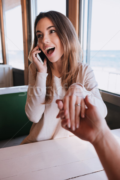 Függőleges kép boldog nő randevú beszél Stock fotó © deandrobot