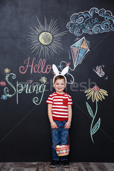 Boldog kicsi fiú visel nyuszi fülek Stock fotó © deandrobot