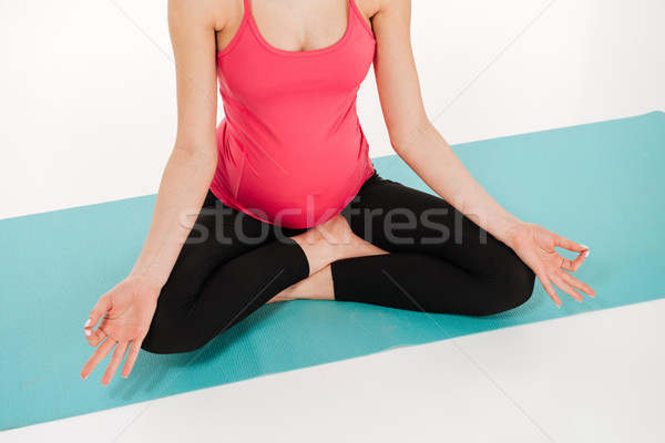 Stock fotó: Kép · nyugodt · terhes · nő · meditál · izolált · fehér