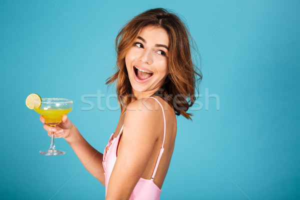 Portret mooie meisje zwempak cocktail Stockfoto © deandrobot