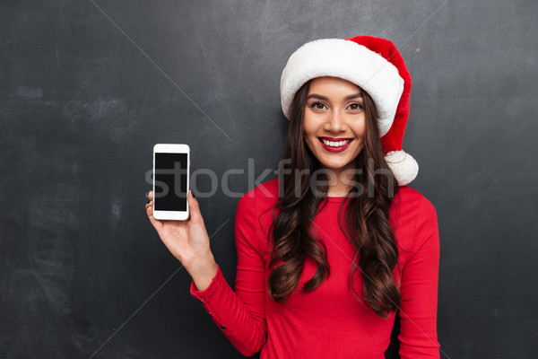 Stockfoto: Glimlachend · brunette · vrouw · Rood · blouse · christmas