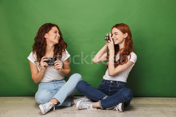 Foto zwei Rotschopf Mädchen 20s Sitzung Stock foto © deandrobot