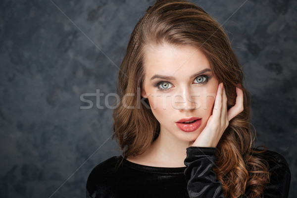 Bájos gyengéd fiatal nő megérint arc kéz Stock fotó © deandrobot