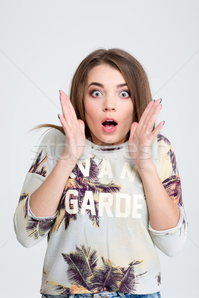 Scared woman looking at camera Stock photo © deandrobot