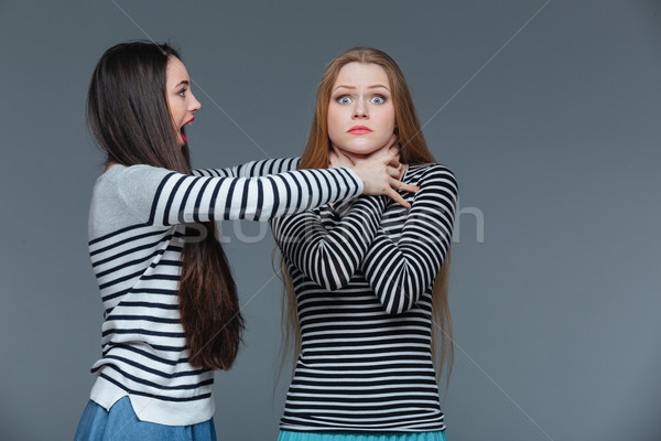 Mad angry woman standing and strangling shocked young female  Stock photo © deandrobot