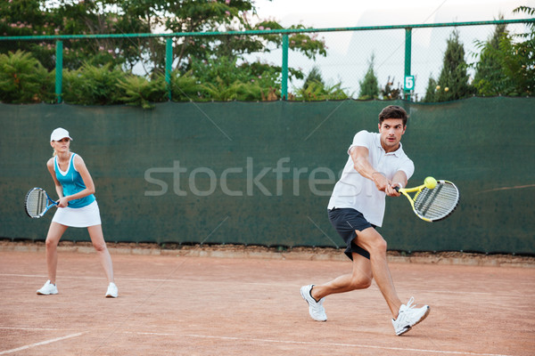 Stock fotó: Pár · játszik · tenisz · teniszpálya · sport · női