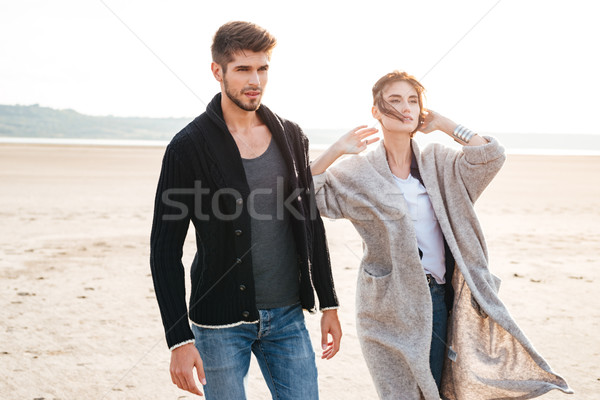 Romantik yürüyüş sahil sonbahar portre Stok fotoğraf © deandrobot
