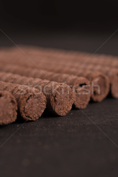Schokolade Waffel Rollen Zeile Holz Stock foto © deandrobot