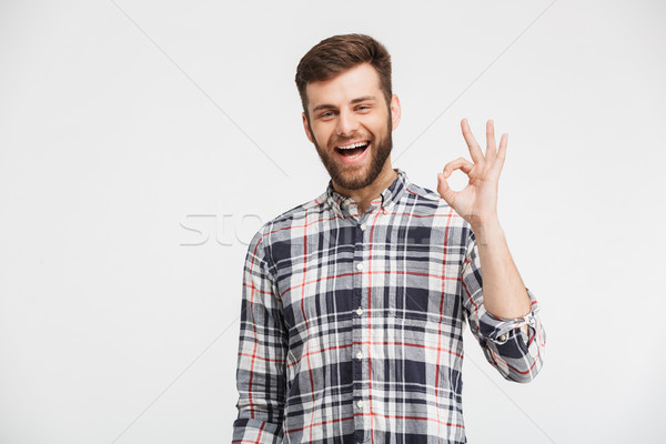Portrait of a cheerful young man in plaid shirt Stock photo © deandrobot