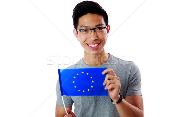 Stock fotó: Boldog · fiatal · ázsiai · férfi · tart · zászló