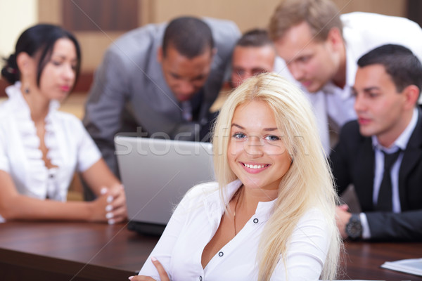 [[stock_photo]]: Portrait · jeunes · rire · femme · collègues · travail