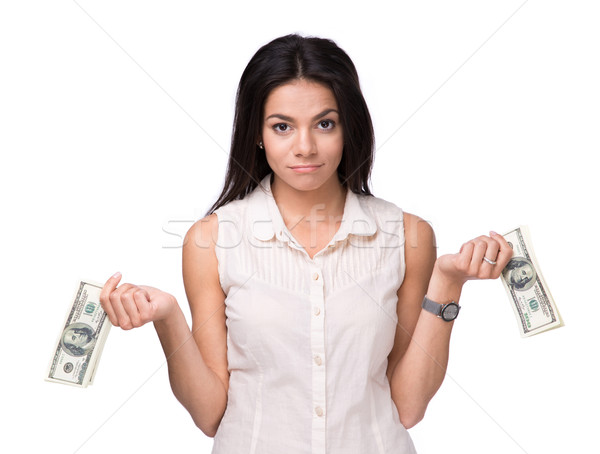 Happy woman holding US dollar bills  Stock photo © deandrobot