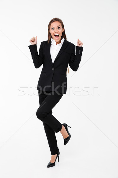 Foto stock: Gritando · excitado · mujer · de · negocios · pie · aislado · foto