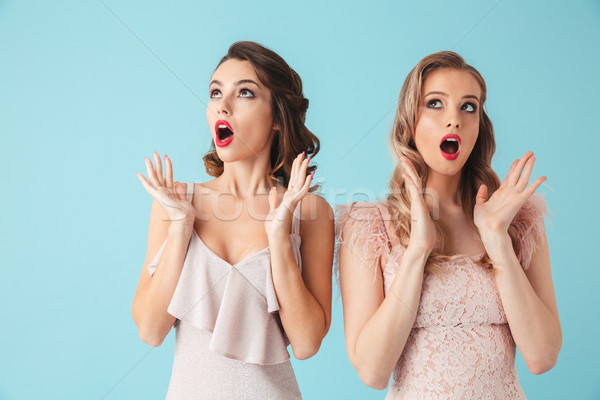 Two worried confused women in dresses looking away Stock photo © deandrobot